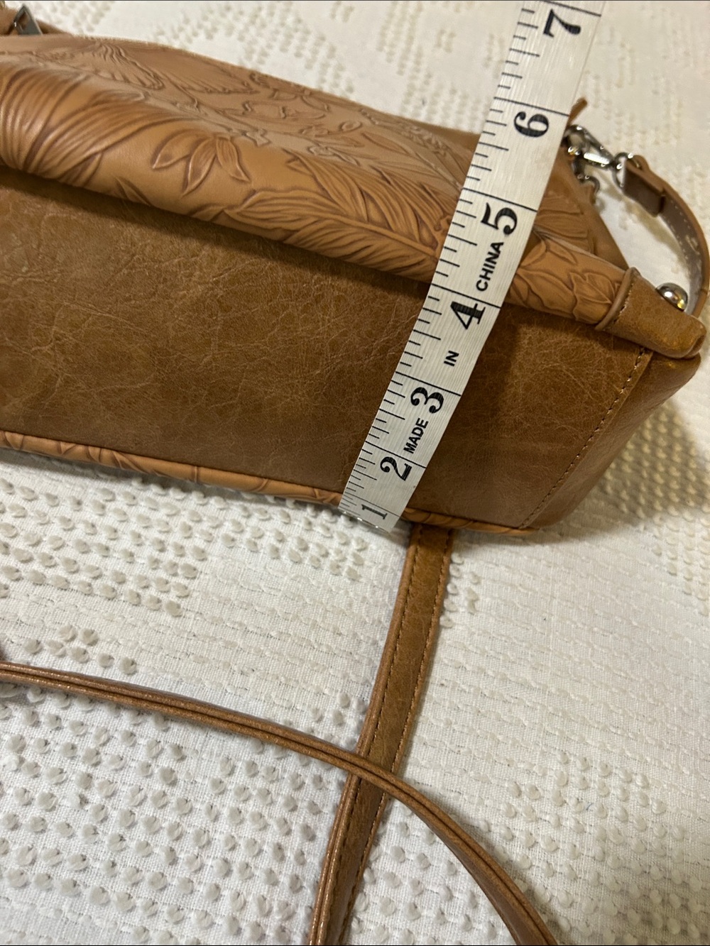 Alyssa Tan Floral Embossed Crossbody Shoulder Bag - Vegan Leather - Picture 8 of 8